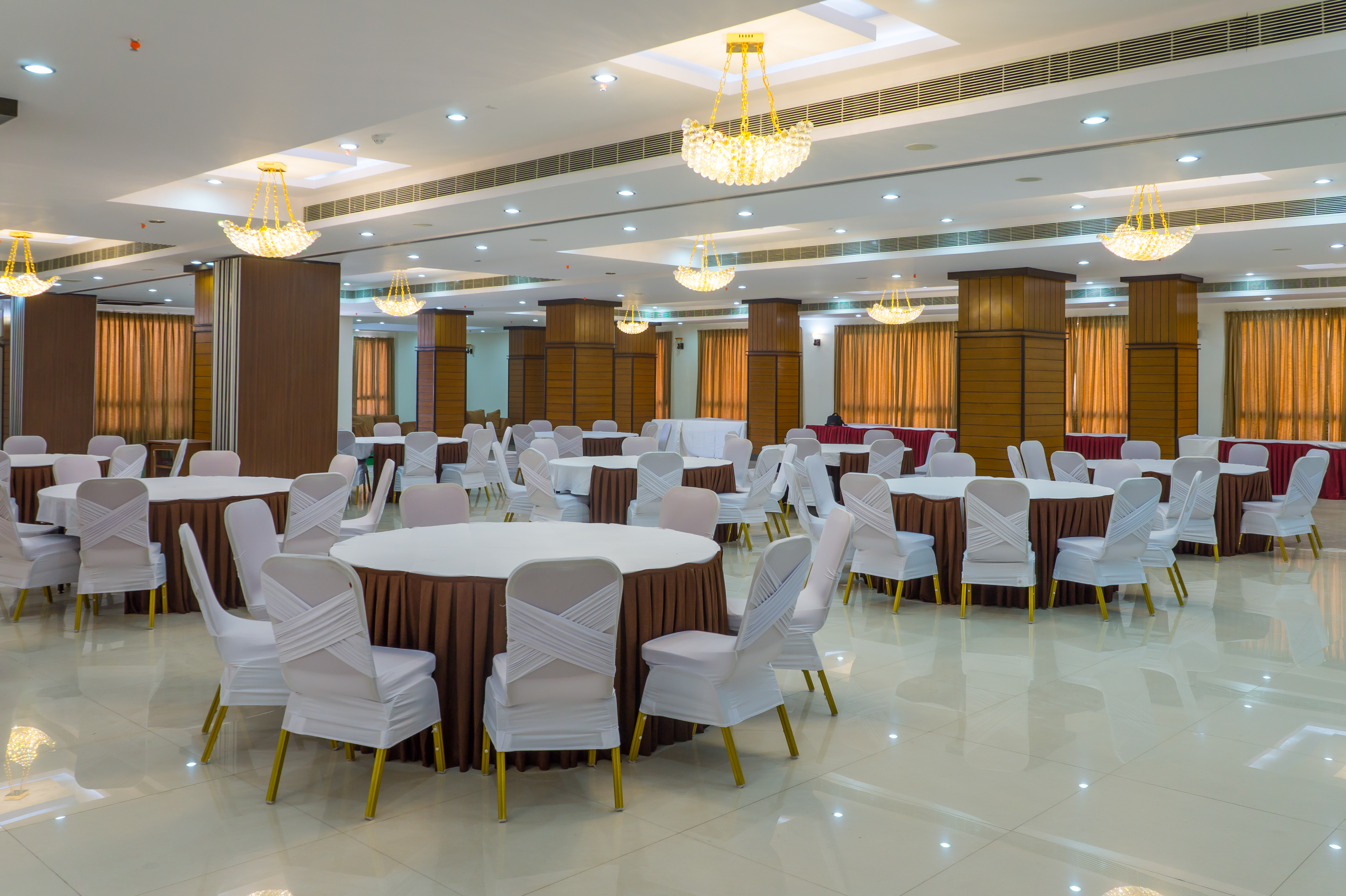 Grand banquet hall at Hotel Saptagiri