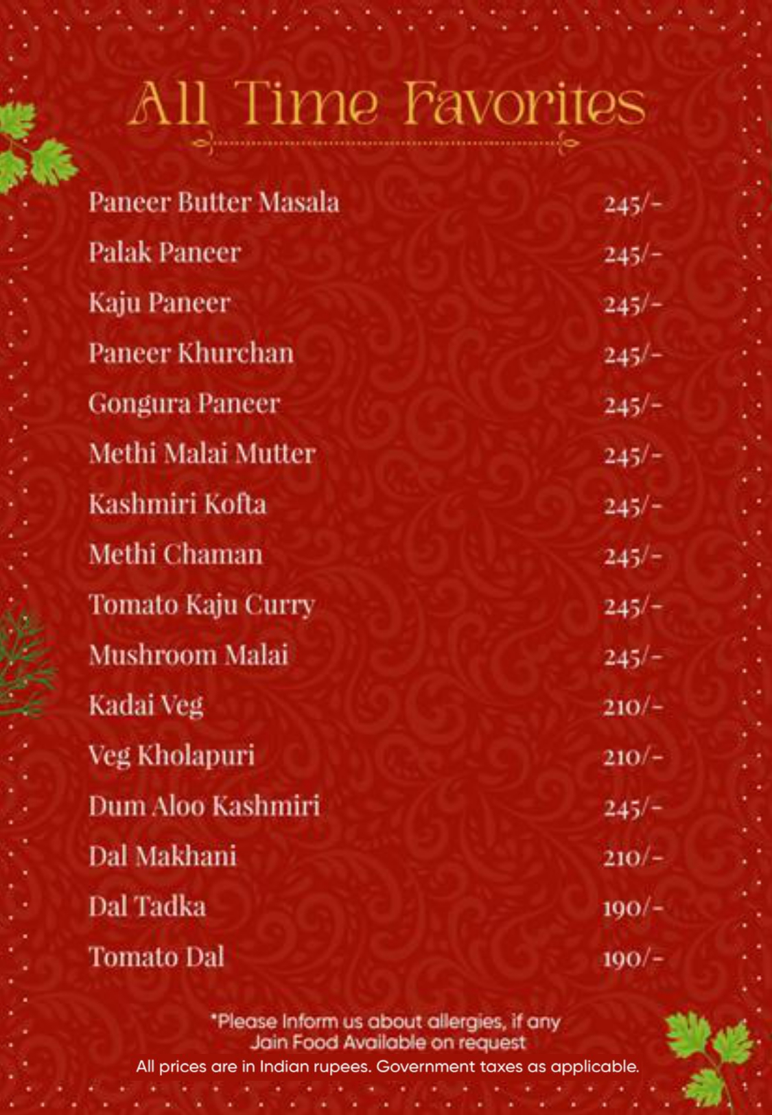 Restaurant menu page 14