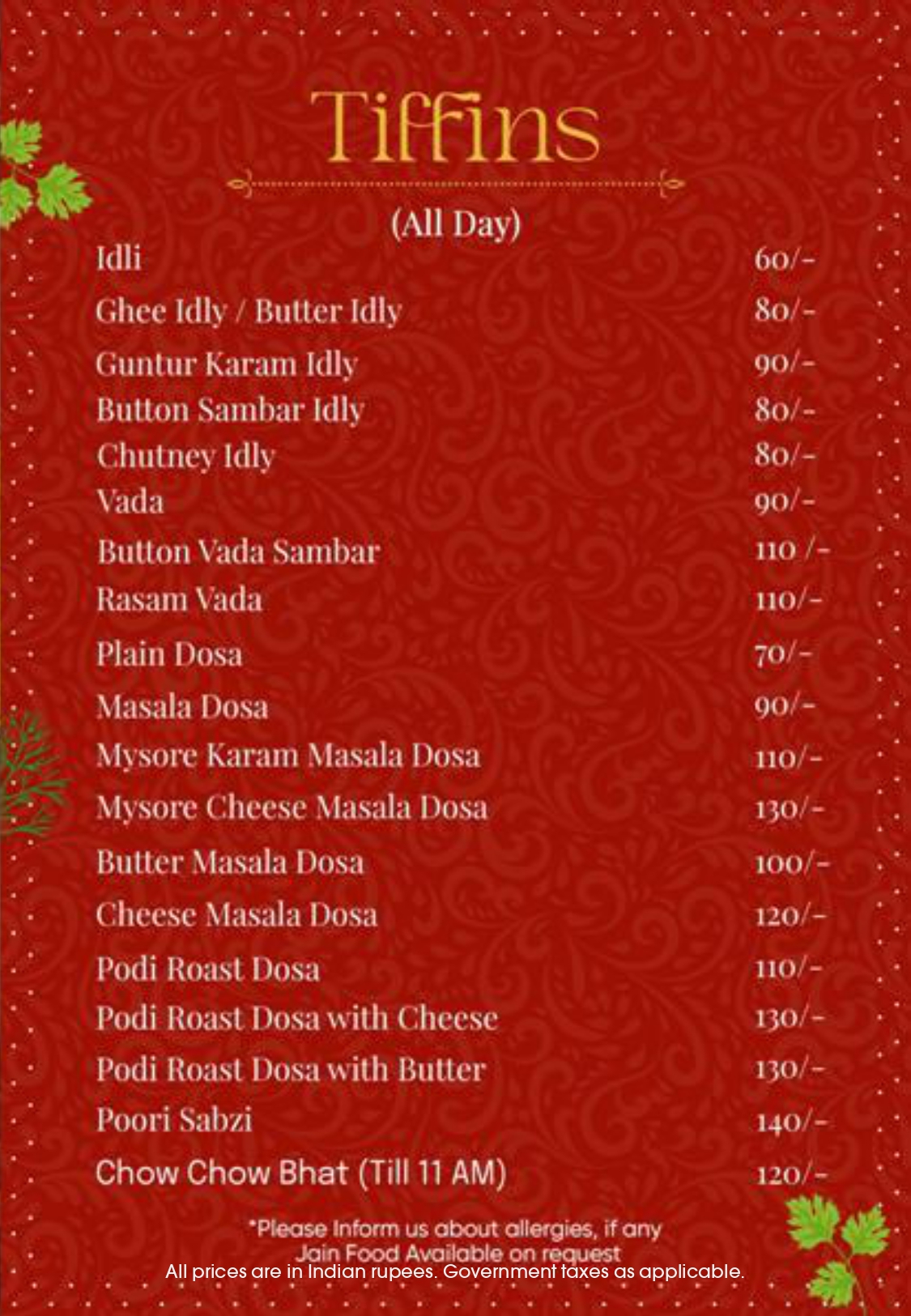 Restaurant menu page 3